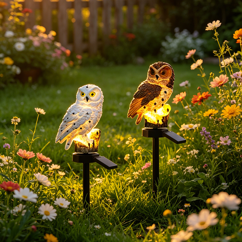 Photocell Outdoor Lighting - Owl Solar Light, Resin Owl Ground