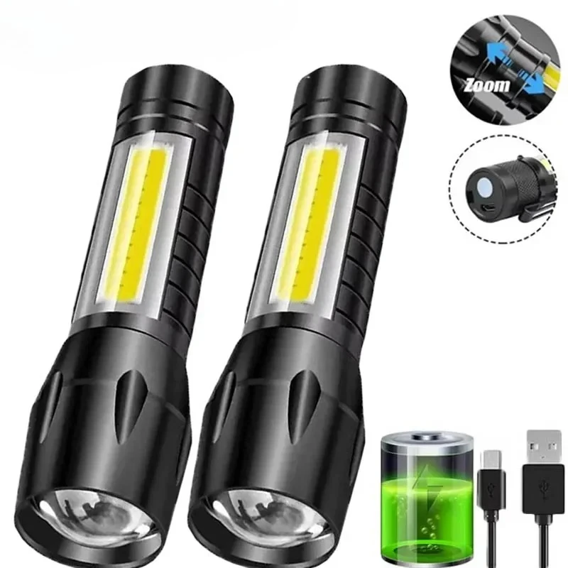 Outdoor Lighting Construction - Portable COB+LED Camping Light Flashlight USB