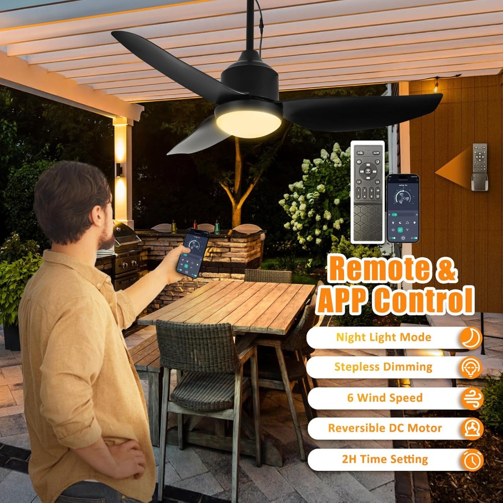 42 Inch Black Outdoor Ceiling  - Outdoor Lighting Remote Control 评论和价格