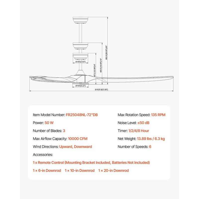 72 Inch Ceiling Fan without Li - Outdoor Lighting Remote Control 评论和价格