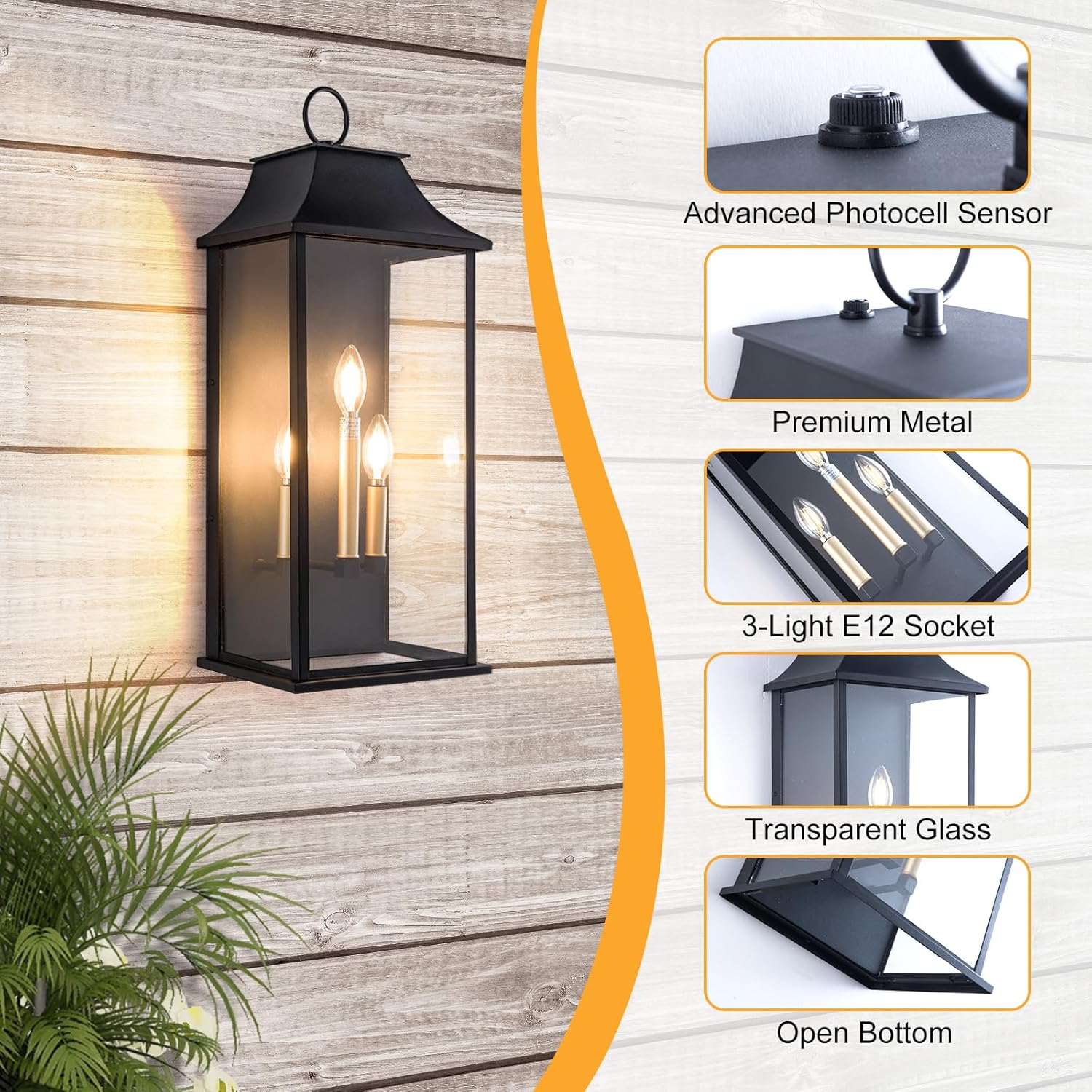 Large 3 Light Outdoor Wall Lan - Outdoor Lighting Dusk To Dawn 评论和价格